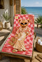 Teddy Bear Pink Checkered Summer Patterned 70X150 Beach Towel - 4