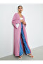 Pink Contrast Slit Sleeve Open Front Abaya