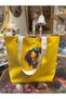 Duck Linen Cotton Fabric Figured Yellow Snap Fastener Picnic Bag Beach Bag Baby Bag Daily Bag - 2