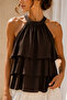 Women's Brown Layered Ruffle Halter Neck Blouse - 2