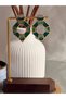 Women's Steel Green Enamel Geometric Stone Dangle Earrings - 2
