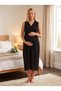 New Season Black Fisto Linen Summer Nightgown with Breastfeeding Feature, Wide Straps, 100% Cotton Maternity Nightgown - 5
