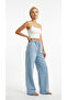 Elastic Waist Snow Blue Lace-Up Wide Leg Palazzo Trousers - 4
