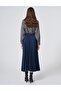 Pleated Suede Skirt Dark Navy Blue - 4