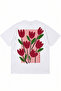 Flowers Printed White Oversize Crew Neck T-Shirt