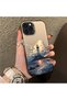 iPhone 15 Pro Compatible Silicone Edge Hard Back Case Couple Phone Case Tower Pattern - 3