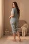 Premium Women's Plus Size Short Sleeve Lycra Light Green Comfortable Capri Pajama Set - 5