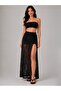 Women's Black Self-Tie Long Lace Skirt