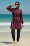 3-Piece Set Elastic Waist High Collar Burkini Hijab Swimsuit Claret Red - 2