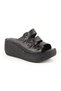 Women's Wedge Heeled Slippers Open Toe Slip-On Floral Thick Sole Antique Leather L078.7715