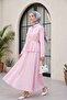 Stone Detailed Belted Skirt with Lining Polyviscon Set - Powder - 2