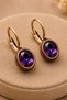 Women's Earrings Copper Amethyst Natural Stone Oval Model Women's Copper Earrings - 3
