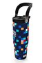 Navy Blue Geometric Patterned Steel Thermos with Straw and Direct Drinking Feature 900 ml 38707 - 4