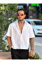 Boxy Fit Crinkle Short Sleeve Linen Shirt White - 3
