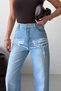 Women's Blue Baggy Jeans with Pocket Detail - 6