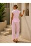 Women's Judge Collar Button Detail Flounce Blouse Trousers Flared Woven Suit 26088 - 4