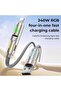 AXIS-01 240W 4-in-1 Fast Charging Cable with LED Light, USB-A & USB-C to USB-C/Lightning Soft Silicone Cable 1.5M for iPhone 15/16/17, Samsung, iPad & USB-C Devices - 3