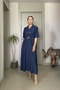 Short Sleeve Long Dress with Gold Button and Belt Detail - 4