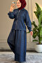 6519 - Comfortable Casual Slim Waist Drawstring Detailed Women's Denim Jacket and Pants Set - 3