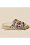 Valley Ethnic Pattern Gold Staple Detailed Side Buckle Glittery Comfort Slippers - 2