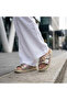 Valley Ethnic Pattern Gold Staple Detailed Side Buckle Glittery Comfort Slippers - 8