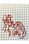 Embroidered Romantic Dog Couple Linen Cushion Cover Checkered Beige |   With Hidden Zipper - 3