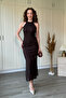Halter Neck Jacquard Glitter Midi Tulle Dress - 3