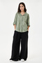 Women's Khaki Italian Shawl Pattern Scalloped Folded Long Sleeve Oversize Poplin Shirt 40 - 46 Size - 6