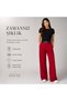 Women's Burgundy Belt Detailed Pocketed High Waist Comfortable Wide Leg Palazzo Trousers - 8