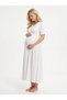 New Season Ecru Summer Design with Easy Breastfeeding Features, Short Sleeves, 100% Cotton Maternity Nightgown - 8