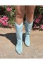 Baby Blue Suede Laser Cut Perforated Thick Heeled Summer Cowboy Boots - 3