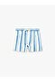 Comfortable Fit, Striped Mini Denim Shorts with Pockets and Lace-Up Waist