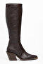 Bitter Brown Matte Leather Metal Toe Cap Below the Knee Flat Zippered Western Cowboy Boots - 2