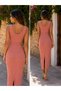 Summer Square Neck Strappy Long Front Slit Premium Ribbed Knit Dress - 4