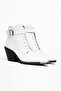 White Matte Leather Lace-Up Zippered Metal Toe Western Cowboy Short Ankle Boots