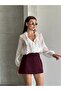 Women's Front Ruffle Detailed V-Neck Shirt Blouse Thin Textured Stylish Blouse - 2