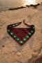 Hand Knitted Burgundy Green Patterned Triangle Bandana Scarf Hair and Neck Accessory - 6