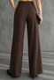 Pleated High Waist Lycra Woven Palazzo Trousers 4074 Brown - 5