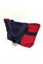 Navy Blue Red Denim Patchwork Shoulder Bag - 4