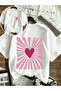Pink Heart Printed Unisex White T-Shirt 100% Cotton Aesthetic Minimal Love Design - 2