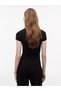 Women's Slim Fit Round Neck Cotton Stretch Knit Fabric Short Sleeve Black T-Shirt - 4
