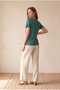 Women's Green Modal / Cotton Blend Regular Fit V-Neck Short Sleeve T-Shirt Delaney - 4