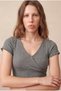 Women's Medium Gray Melange Ribbed Camisole Cotton Regular Fit Double Breasted Collar Short Sleeve Baby Overlock Stitch Detail Crop Blouse Hadley - 2