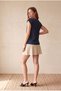 Women's Navy Blue 100% Cotton Flared Regular Fit Crew Neck Short Sleeve Padded Look T-Shirt Winslet - 5