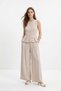 Stone Zero Sleeve Zippered Vest Wide Leg Pants Set 0364