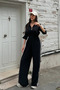 Black Design Stripe Detailed Zippered Jumpsuit - 5
