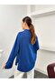 Women's Crew Neck Double Layered Wide Cut Tunic with Side Slits 9086 - Blue - 6