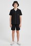 Kids Boy 3 Pieces Brand Logo Shirt With Shorts And Bucket Hat Set, Black