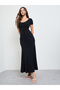 Black Short Sleeve Fit and Flare Maxi Dress