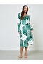 Plus Size Printed V-Neck Midi Dress - 2